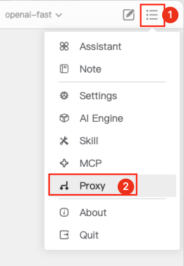 Proxy Management Menu Entry